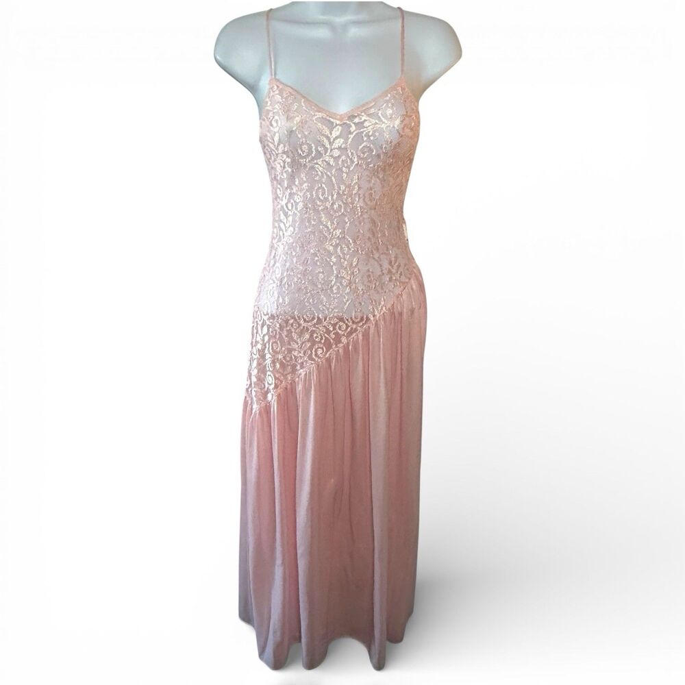 Vtg Pink Lace Slip Size Small Nightgown Lingerie Ethereal Fairy Whimsi DropWaist